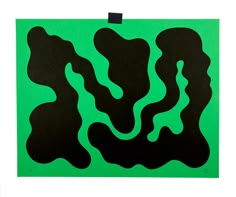 a green and black abstract painting on a white background