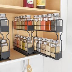 SpaceAid Pull Out Spice Rack Organizer with 20 Jars for Kitchen Cabinet Pull Out Spice Rack, Cabinet Spice Rack, Pantry Bin, Upper Kitchen Cabinets, Drawer Bins, Spice Rack Organiser, Spice Labels, Spice Storage, Spice Organization