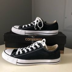 Converse Lows, Converse Shoes Low, Black Lowtop Converse Outfits, Converse Shoes Low Top, Black White Sneakers, Black And White Shoes Aesthetic, Black Cute Low-top Sneakers, Low Converse, Converse Shoes Low Cut