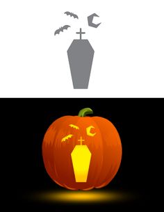 a pumpkin with a candle and bats on it