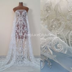 Gorgeous Modern Bridal Lace Design Beaded Lace in Off-white | Etsy Turkey White Delicate Lace Wedding Dress, White Wedding Dress With Scalloped Lace, Fitted Delicate Lace Tulle Fabric For Wedding, Fitted Lace Tulle Fabric For Wedding, White Wedding Dress With Scalloped Lace For Ceremony, Fitted Tulle Fabric With Delicate Lace For Wedding, Elegant White Wedding Dress With Lace Patchwork, White Lace Wedding Dress With Lace Work, White Scalloped Lace Wedding Dress For Ceremony