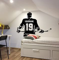 a hockey player wall decal with the number 19 on it's jersey and name