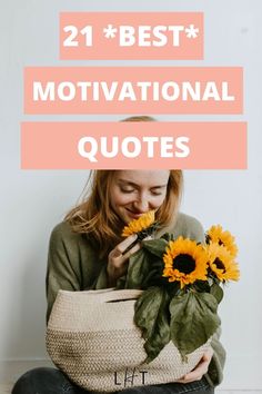 a woman sitting on the floor with sunflowers in her hand and text that reads,