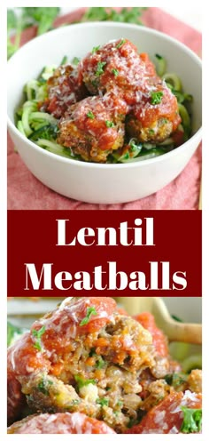 lentil meatballs with broccoli in a white bowl on a red cloth