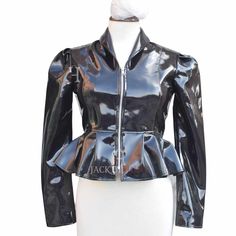 Women Night Black Vinyl PVC Leather Mini Dress | Sexy Weetlok Frock Jacket - Jacket Hunt Fitted Gothic Outerwear For Night Out, Vinyl Jacket, Women Leather Vest, Shearling Jacket Women, Motorcycle Jacket Women, Vinyl Dress, Studded Leather Jacket, Vinyl Clothing, Blue Leather Jacket