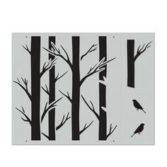 the stencil is designed to look like trees with birds on them and no leaves