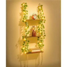 three shelves with plants and lights on them in the shape of letters i - v