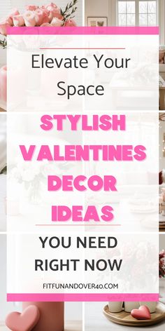 valentine's day decor with pink flowers, candles and other decorations on the table