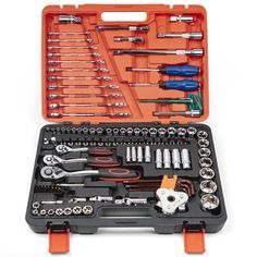 an assortment of tools in a plastic case