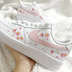 Pink Flowers Custom Air Force 1 Sneakers - Sneakers Joy's Paint For Shoes, Air Force 1 Sneakers, Custom Shoes Diy, Nike Shoes Girls, Dr Shoes, Nike Fashion Shoes, Preppy Shoes, All Nike Shoes, Custom Air Force 1