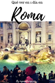 people sitting in front of a fountain with the words roma written on it and an image of