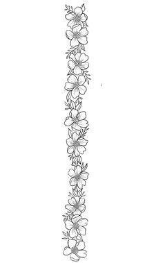 a long line drawing of flowers on a white background with the letter i in the middle