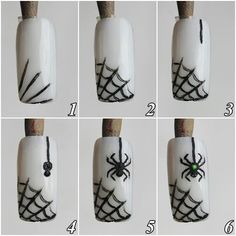 Spider Cobweb Nail Art, Step By Step Nail Designs, Nail Art For Beginners, Nail Art Designs Diy