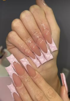 Pink Long Nails, Nail Inspo 2022, Practice Nails, Neutral Nails Acrylic, Faded Nails, Cross Nails, Bday Nails, Valentines Nail, Acrylic Nail Set