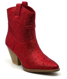 Forever Women Cowgirl Cowboy Western Ankle Boots Pointy Toe Rhinestone Bling Short Booties RIVER-01 Easy to put on with Slip-On style, very comfortable boots with a small short heel Heel height: 2.5" || Shaft length: 9" (Including Heel) (Approx) This style runs true to the size. Style Name: River-01 Color: Red Boots Material: Mad Made FauxMaterial Brand Name: Forever Shoes When it comes to fashionable footwear, women's boots are a timeless and versatile option. If you're looking for a pair of bo Western Style Boots, Western Ankle Boots, Short Heels, Glitter Sneakers, Western Boots Women, Western Booties, Red Boots, Western Boot, Comfortable Boots