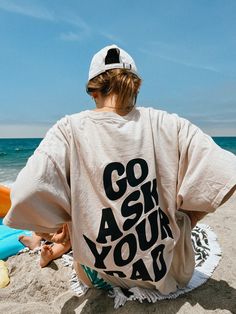 'GO ASK YOUR DAD' graphic on front & back - Ivory & Black Lettering, Baby Blue & White Lettering, Blue & White Lettering, Black & White Lettering Made with love from your local Mom & Dad!  100% cotton  washer & dryer friendly Hannah is wearing the oversized look with an XL!  Xo, Yourmomandad! Mama Graphic Tees, Stay At Home Mom Aesthetic, Intuitive Drawing, Shirts For Moms, Cool Moms Club, Bb Style, Kids Shirts Design, Motherhood Shirts, Mom Graphic Tees