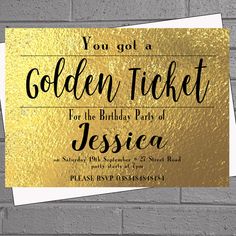 a gold ticket card with the words you got a golden ticket for the birthday party of jesus