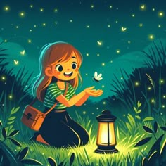 #cartoon #fireflies Fireflies Drawing, Firefly Cartoon, Fireflies Illustration, Firefly Illustration, Child Books Illustration, Firefly Drawing, Night Scenes, Book Illustration Design, Butterfly Illustration