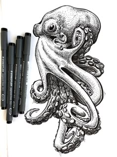 an octopus drawing on paper with markers