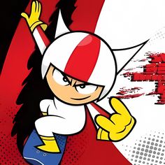 an animated character with red and white stripes on it's face, standing in front of a wall