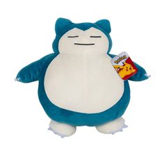 a blue and white stuffed animal with an angry expression on it's face,