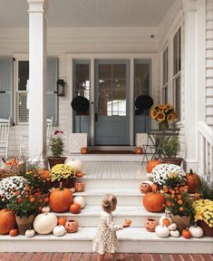 Cottage Journal, Fall Cottage, Julia Berolzheimer, Stone Columns, Fall Front Porch, Front Porch Decorating, Fall Decorations Porch