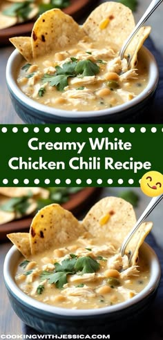 creamy white chicken chili recipe with tortilla chips