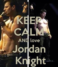 two men are performing on stage with the words keep calm and love jordan knight