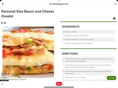 an image of a website page for personal - size bacon and cheese omelet