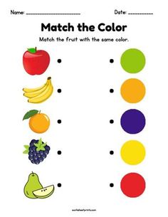 a printable worksheet with fruits and numbers to match the color for children