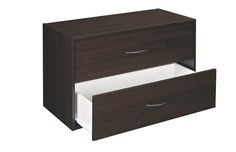 two drawers with one drawer open and the other closed, both in dark brown wood