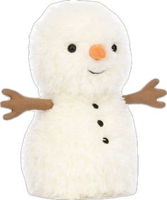 a white snowman with brown nose and arms