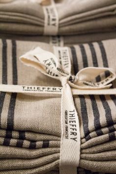 Thieffry Set of Two Dish Towels Black Stripe & Natural - French Dry Goods Holiday Decor Halloween, Linen Tea Towel, Bread Basket, New Family, Linen Towels, Belgian Linen, Mortar And Pestle, Family Heirloom, Market Bag