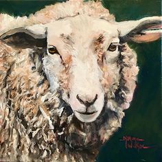 a painting of a sheep looking at the camera