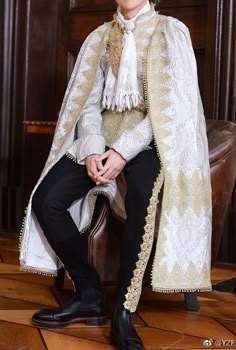 Mens Royalty Fashion, Victorian Ball Outfit Male, Royal Mens Clothes, White And Gold Prince Outfit, Royal Aesthetic Outfit Men, Russian Formal Wear Men, Prince Attire Aesthetic, Royal Male Clothes, Baroque Outfit Men