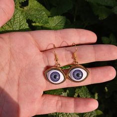 Spooky Halloween Baby Doll Eyeball Earrings Blue Handmade Novelty Earrings, Handmade Blue Novelty Earrings, Eyeball Earrings, Weird Earrings, Gold Bead Earrings, Peach Earrings, Malachite Earrings, Jewelry Halloween, Yellow Opal