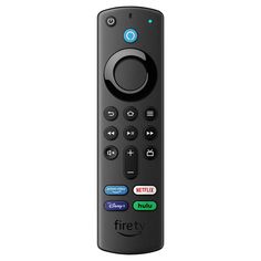 the remote control is black and has buttons on each button, which are different colors