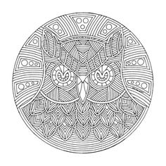 an owl's head is shown in the middle of a circular artwork pattern on a white background