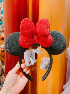 SHDL - Minnie Mouse Red Bow Sparkly Rhinestone Ear Headband Mickey Mouse Headbands For Cheerleaders, Minnie Mouse Red, Minnie Mouse Headband, Disney Pixar Characters, Disney Adult, Shanghai Disney Resort, Disney Shanghai, Calendar Stickers, Disney Ears