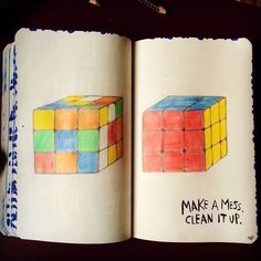 an open book with colored blocks drawn on it