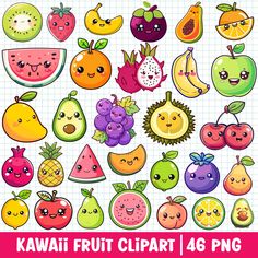 kawaii fruit clipart - 4g / png for scrapbooking