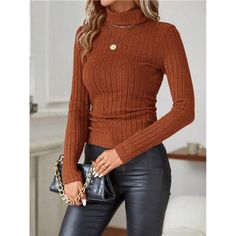 -Item Id 26664826 -Details: Rib-Knit -Sleeve Type: Regular Sleeve -Style: Casual -Color: Rust Brown -Pattern Type: Plain -Neckline: High Neck -Sleeve Length: Long Sleeve -Length: Regular -Fit Type: Slim Fit -Fabric: Medium Stretch -Material: Knitted Fabric -Composition: 96% Polyester, 4% Elastane -Care Instructions: Machine Wash Or Professional Dry Clean -Sheer: No **Open To Offers!!!** **Bundle To Save More** **30% Off Bundles Of 2 Or More Items!!** ***Orders Go Out Within 5-10 Business Days!! Brown Stretch Top With Ribbed Cuffs, Brown Solid Knit Top, Brown Knit Solid Color Top, Trendy Soft Knit Brown Top, Trendy Brown Soft Knit Tops, Ribbed Brown Tops For Winter, Brown Knit Turtleneck Top, Ribbed Brown Winter Tops, Ribbed Tops For Workwear In Fall