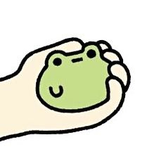 a green frog sitting on top of a white hand