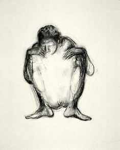 a black and white drawing of a person hugging