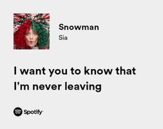 a woman with green hair wearing a santa hat and text that reads, i want you to know that i'm never leaving