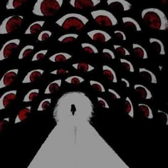 an image of a person standing in the middle of a tunnel with red circles on it