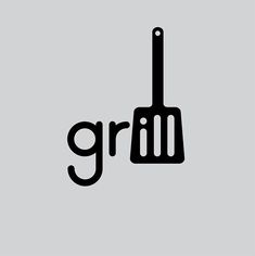 a black and white image of a spatula with the word grl on it