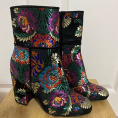 Flowered Steven Madden Boots No Tags But Never Worn Boots Fall Floral Print Boots With Round Toe, Multicolor Round Toe Heeled Boots For Party, Multicolor Heeled Boots With Round Toe For Winter, Multicolor Round Toe Heeled Boots For Winter, Party Boots With Floral Print And Pointed Toe, Spring Multicolor Heeled Boots With Round Toe, Multicolor Floral Print Boots With Round Toe, High Heel Floral Print Boots For Party, High Heel Floral Print Party Boots