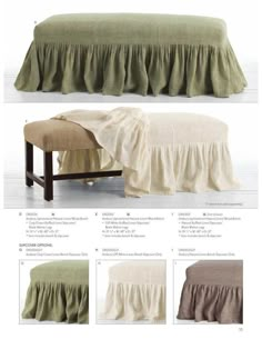 an image of a bed with ruffles on the top and bottom, in different colors