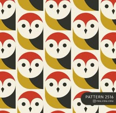 an owl pattern is shown in red, yellow and black